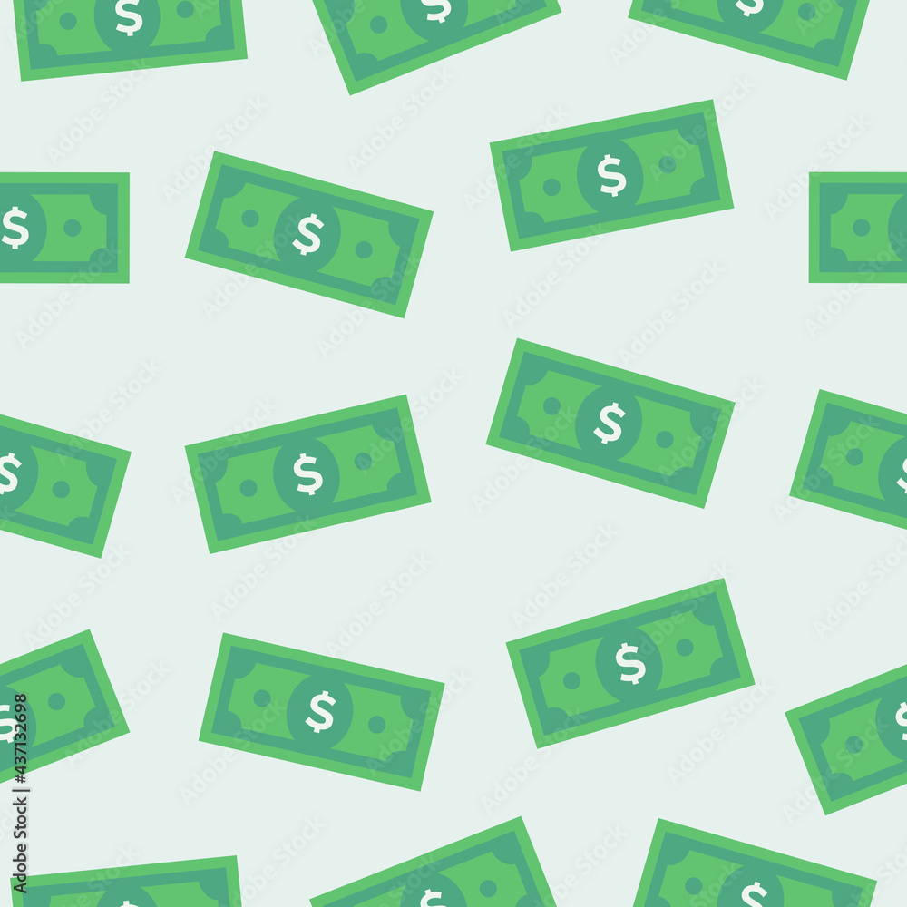 Money - Seamless Pattern with American Dollar Bills on White Background. Money - Seamless Pattern with American Dollar Bills on White Background.