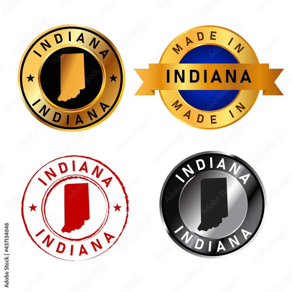 Indiana badges gold stamp rubber band circle with map shape of country states America
