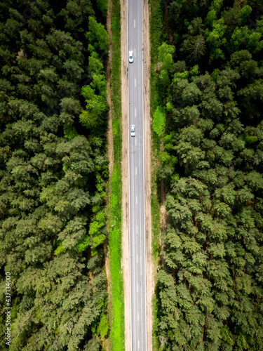 The road through the forest. Top view.