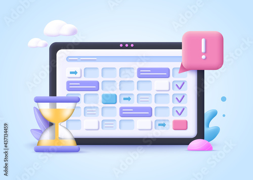 Concept of Deadline - Management and Productivity. 3d realistic vector illustration.