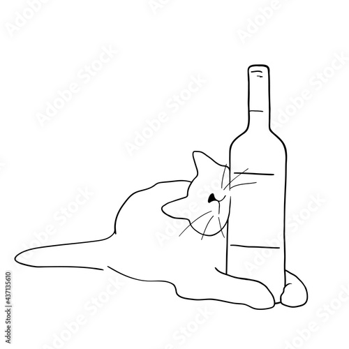 Cat an wine vector illustration. Wine time