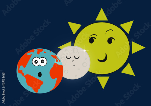 Eclipse solar. Eclipse. Eclipse solar dibujo animado.