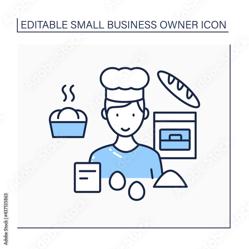 Baking line icon. Man bakes bread, cakes, buns. Individual entrepreneur. Small business owner concept. Isolated vector illustration. Editable stroke