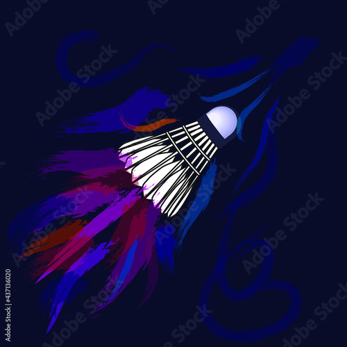 Colored air flows from movement shuttlecock on a dark background
