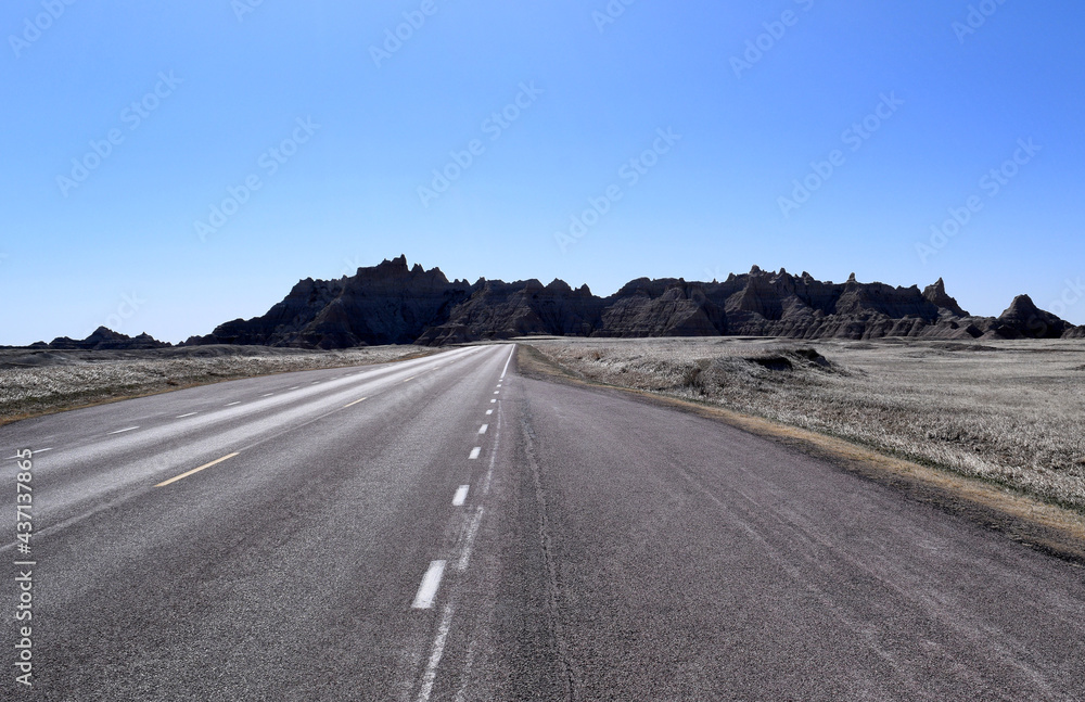 Road to nowhere in the badlands. Road to nowhere in the badlands.