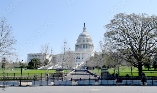 Post January 6, 2021 insurrection barricades and security measures with the Capitol Building in the background. photo