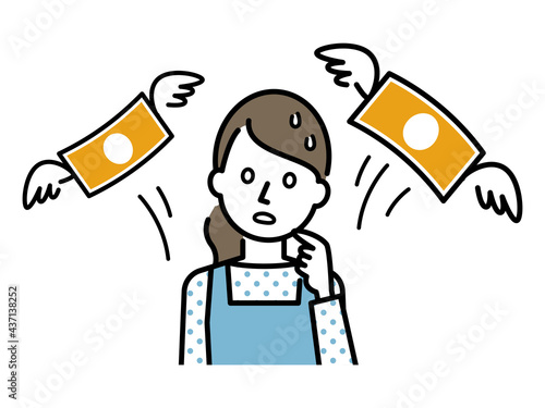 お金を失った主婦のイラストレーション