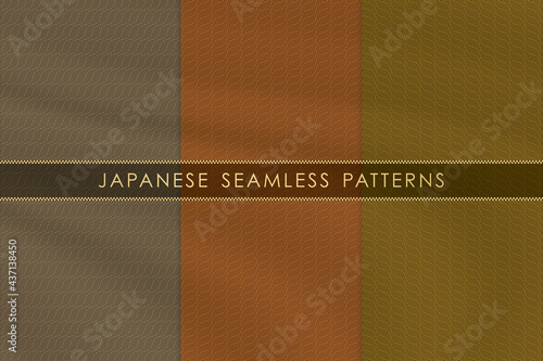  Set of japanese seamless pattern traditional with silk fabric texture. Background design for decorative,wallpaper,clothing, kimono