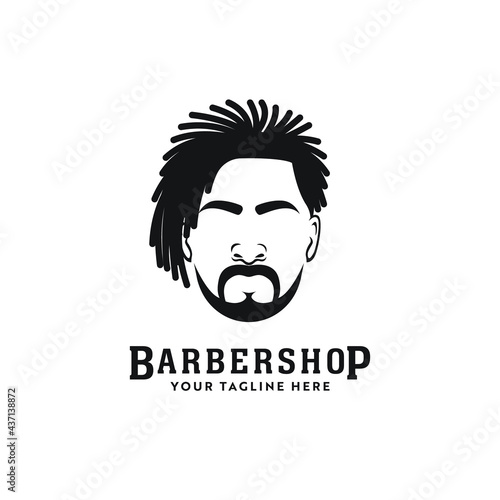 Side pony hairstyle Afro african american dreadlocks locs dreads barbershop hair stylist logo icon with hair silhouette