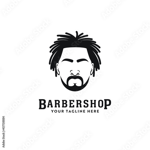 Dreadlocks locs dreads african american barbershop hair stylist logo icon with head hair silhouette photo
