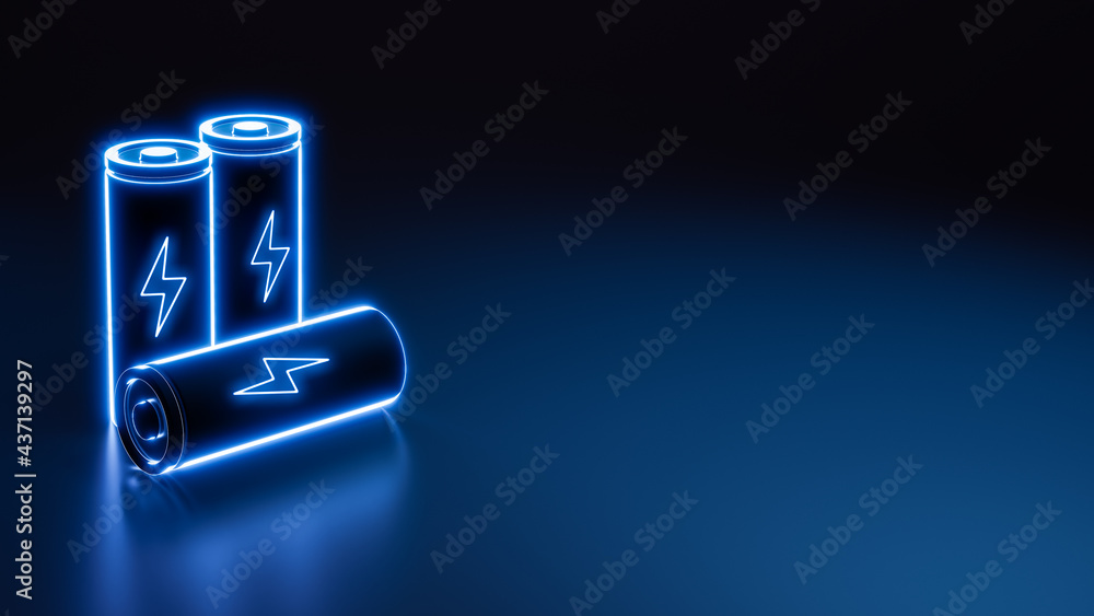 3D fast charge neon lithium ion battery glowing on the floor with lighting symbol, digital futuristic flash quick recharging power source and energy technology concept illustration background - obrazy, fototapety, plakaty 