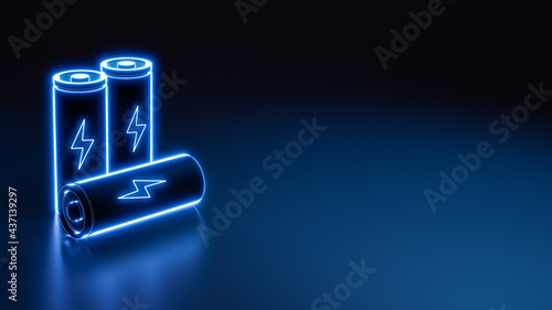 Fotografia 3D fast charge neon lithium ion battery glowing on the floor with lighting symbo