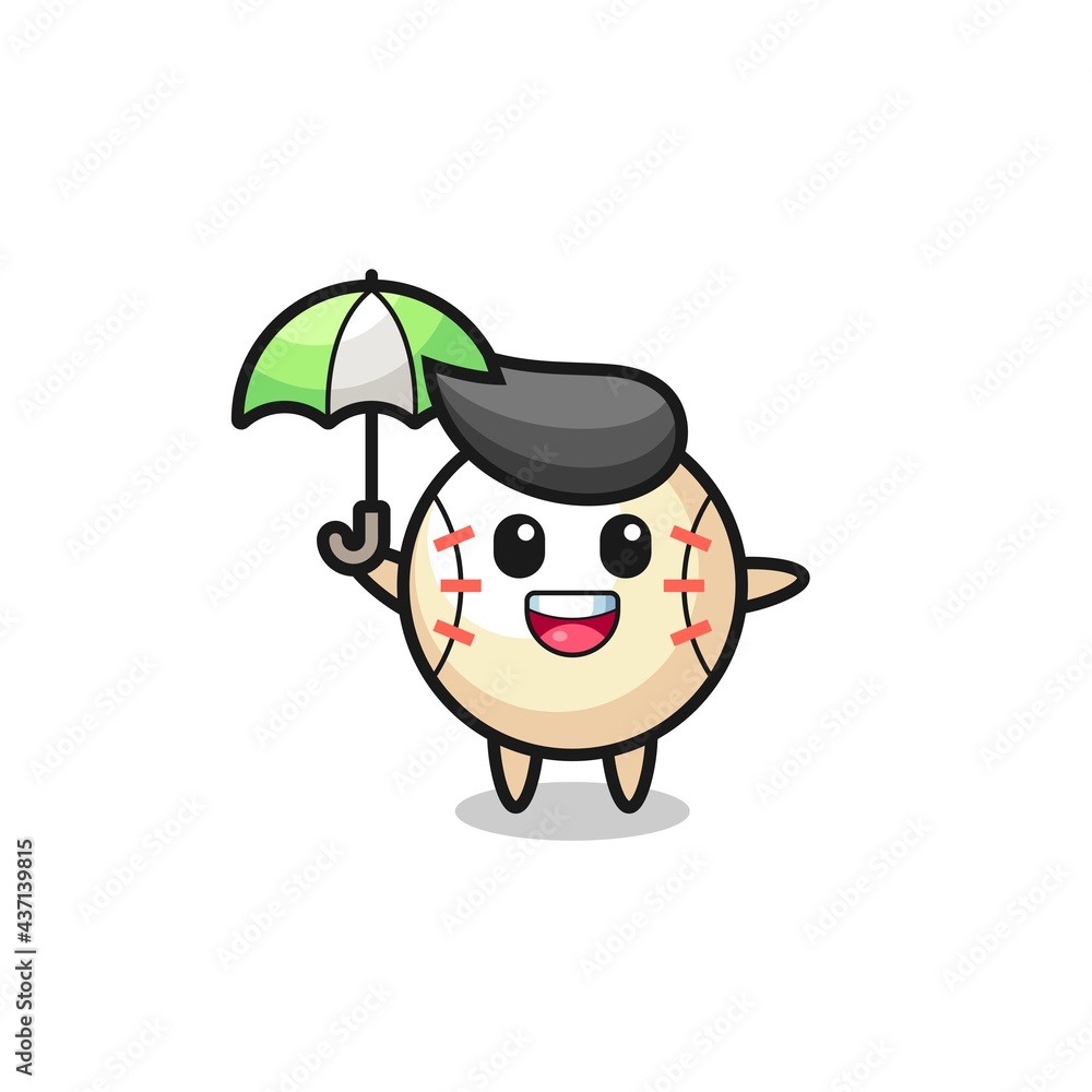 cute baseball illustration holding an umbrella