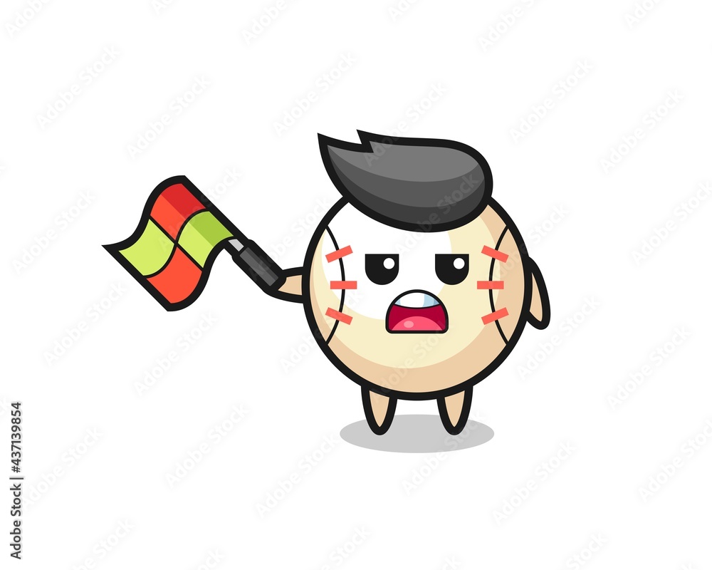 Fototapeta premium baseball cartoon as the line judge hold the flag up at a 45 degree angle