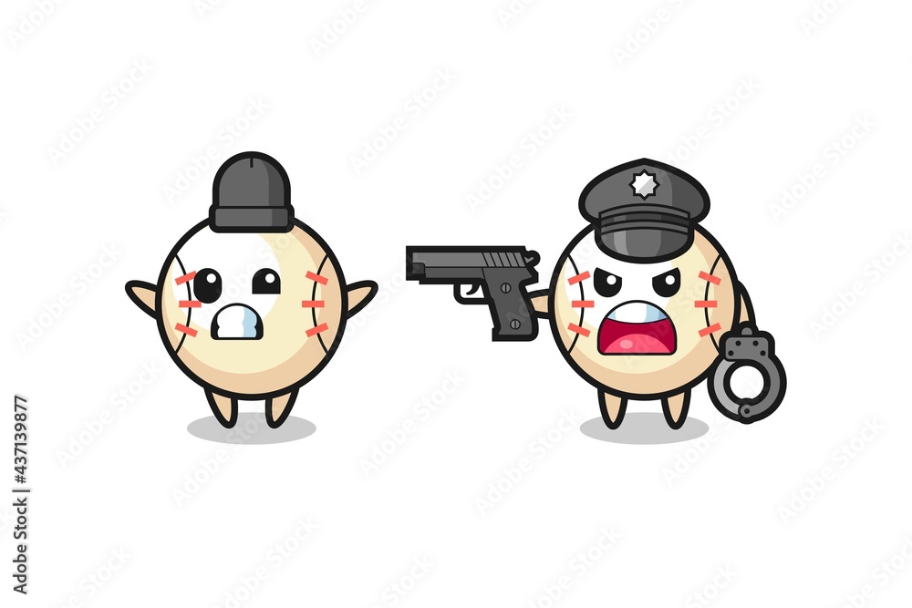 illustration of baseball robber with hands up pose caught by police illustration of baseball robber with hands up pose caught by police
