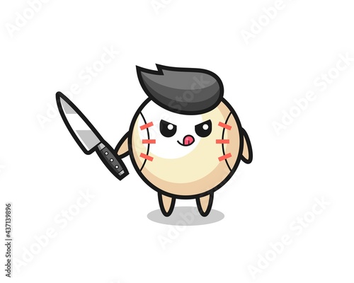 cute baseball mascot as a psychopath holding a knife