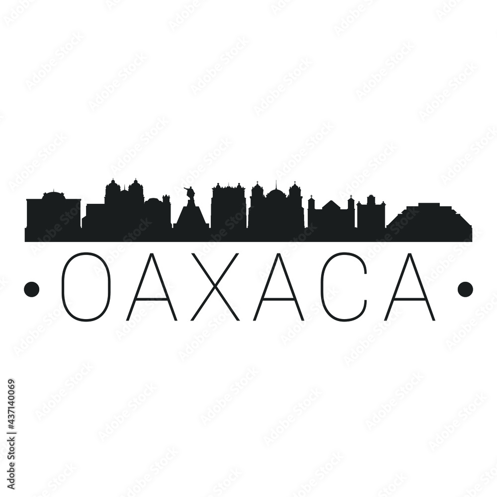 Oaxaca, Mexico City Skyline. Silhouette Illustration Clip Art. Travel Design Vector Landmark Famous Monuments.
