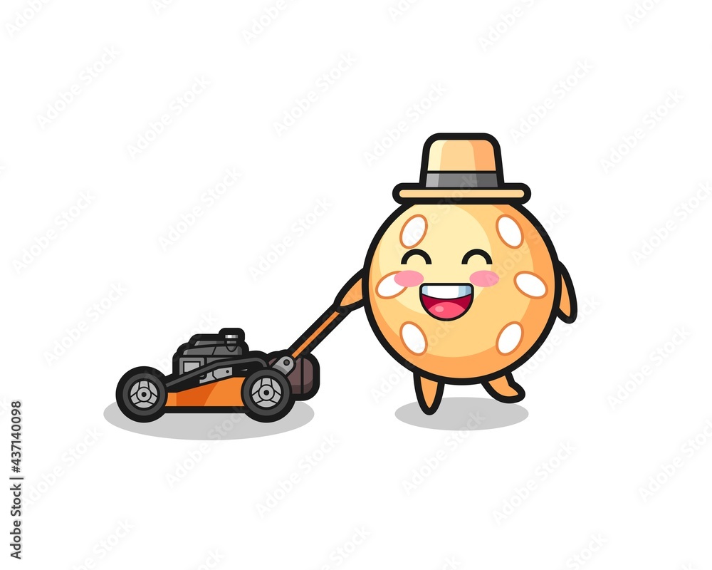 illustration of the sesame ball character using lawn mower illustration of the sesame ball character using lawn mower