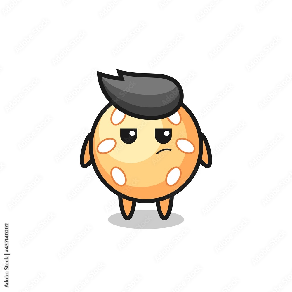cute sesame ball character with suspicious expression