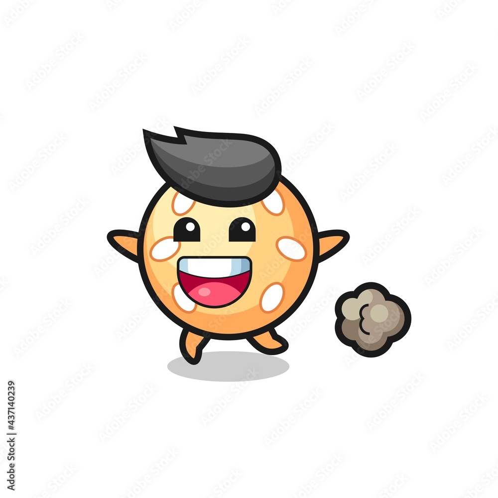the happy sesame ball cartoon with running pose
