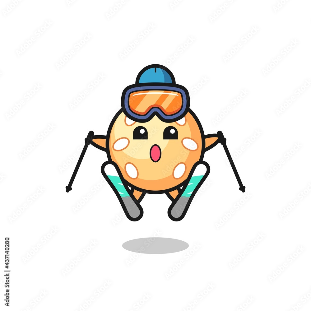 sesame ball mascot character as a ski player sesame ball mascot character as a ski player
