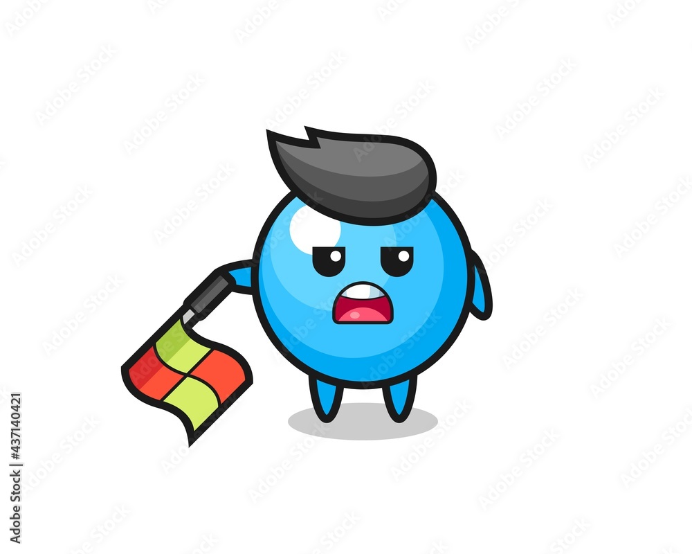 bubble gum character as line judge hold the flag down at a 45 degree angle bubble gum character as line judge hold the flag down at a 45 degree angle