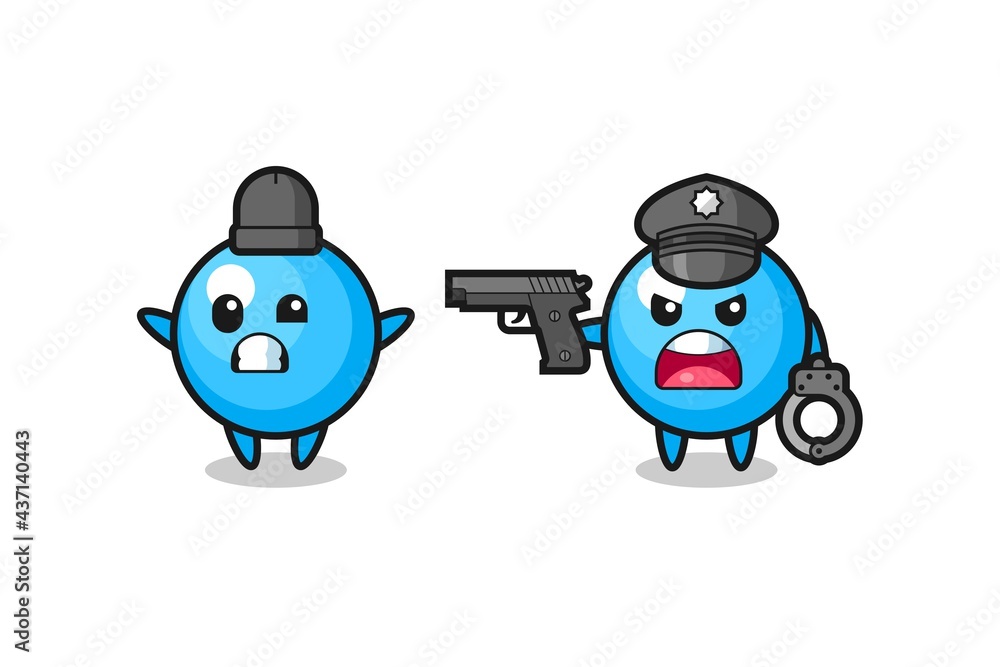 illustration of bubble gum robber with hands up pose caught by police illustration of bubble gum robber with hands up pose caught by police