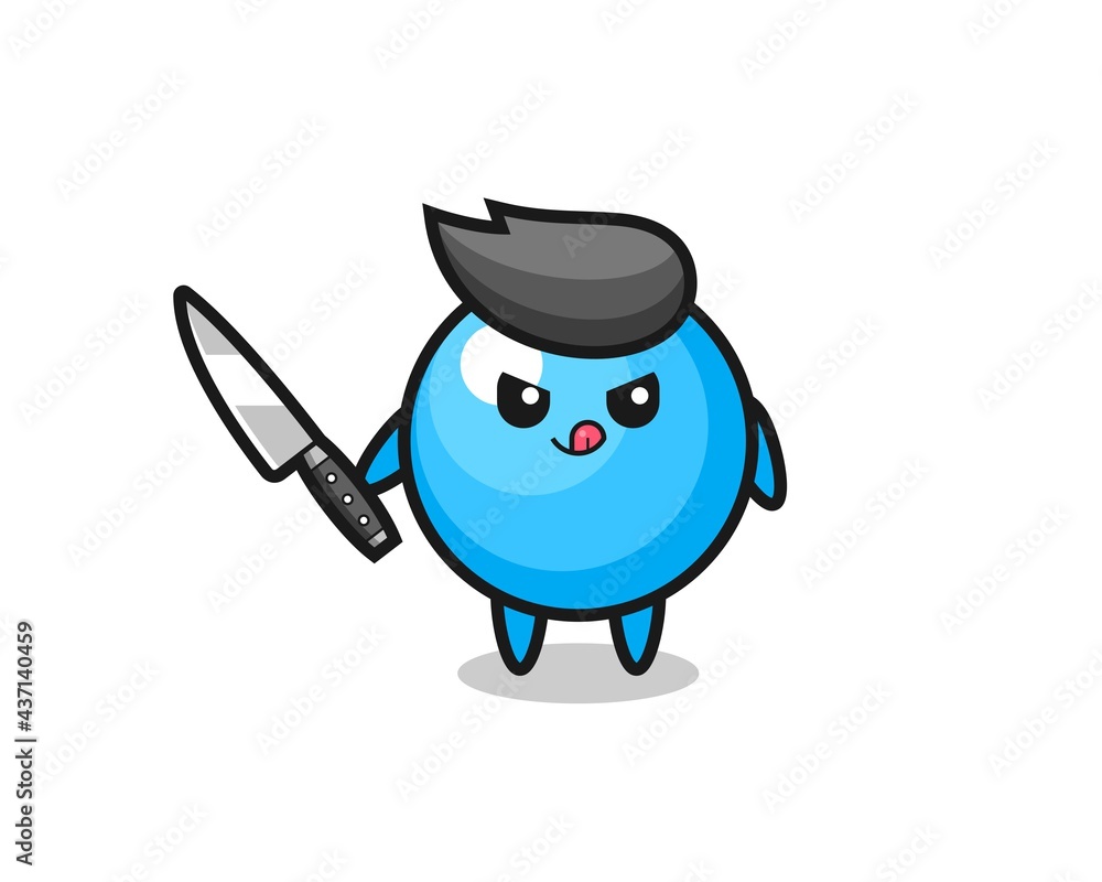 cute bubble gum mascot as a psychopath holding a knife