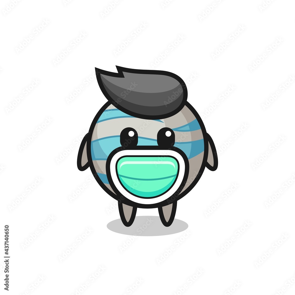 cute planet cartoon wearing a mask