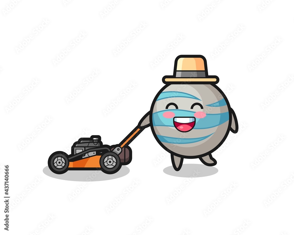 illustration of the planet character using lawn mower illustration of the planet character using lawn mower
