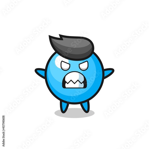 wrathful expression of the bubble gum mascot character