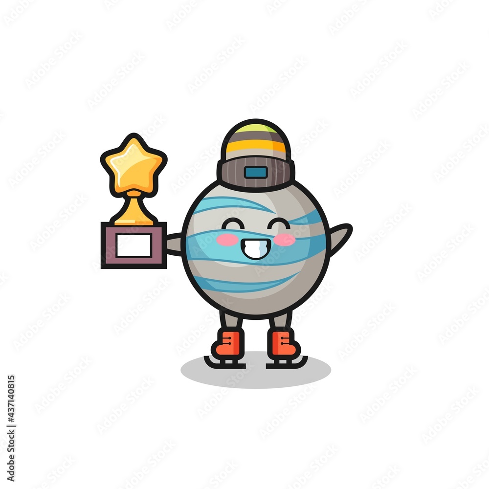 planet cartoon as an ice skating player hold winner trophy planet cartoon as an ice skating player hold winner trophy
