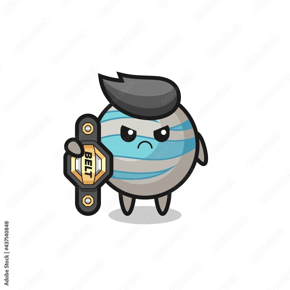 planet mascot character as a MMA fighter with the champion belt
