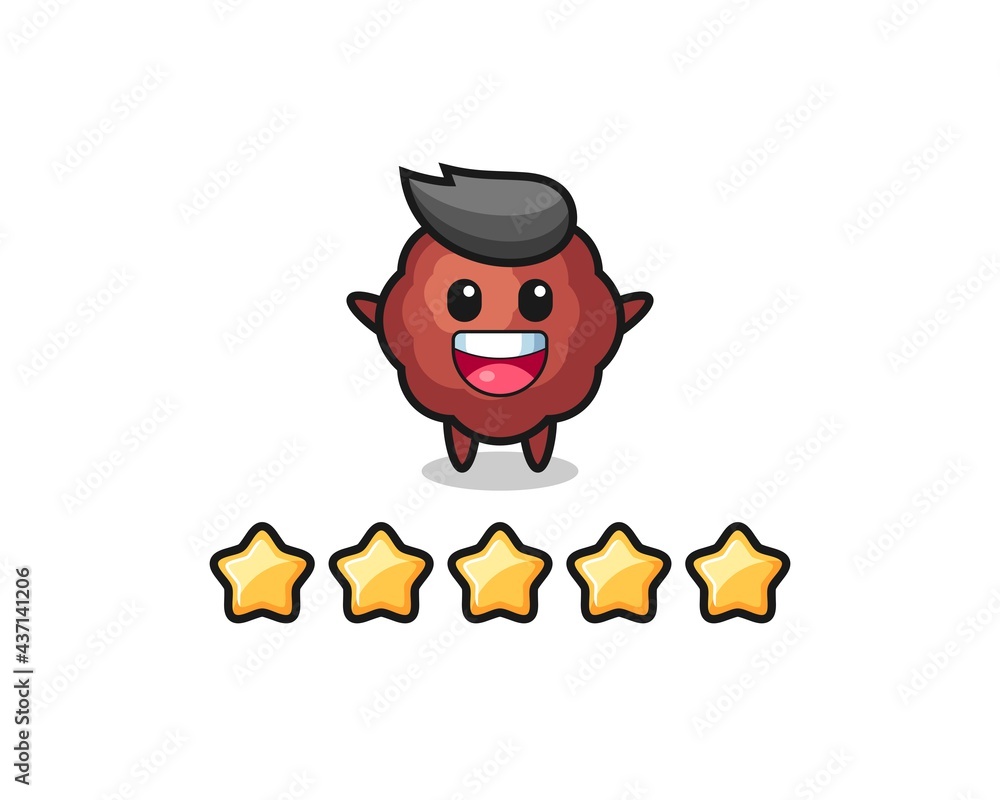 the illustration of customer best rating, meatball cute character with 5 stars