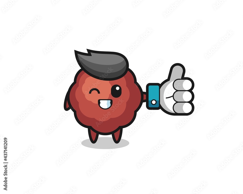 Fototapeta premium cute meatball with social media thumbs up symbol