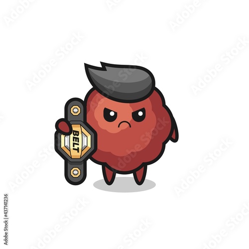 meatball mascot character as a MMA fighter with the champion belt