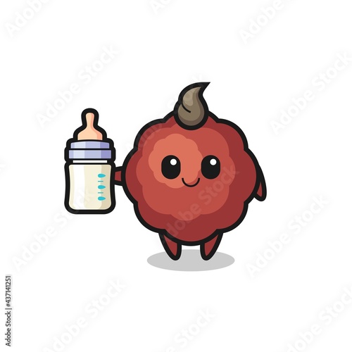 baby meatball cartoon character with milk bottle