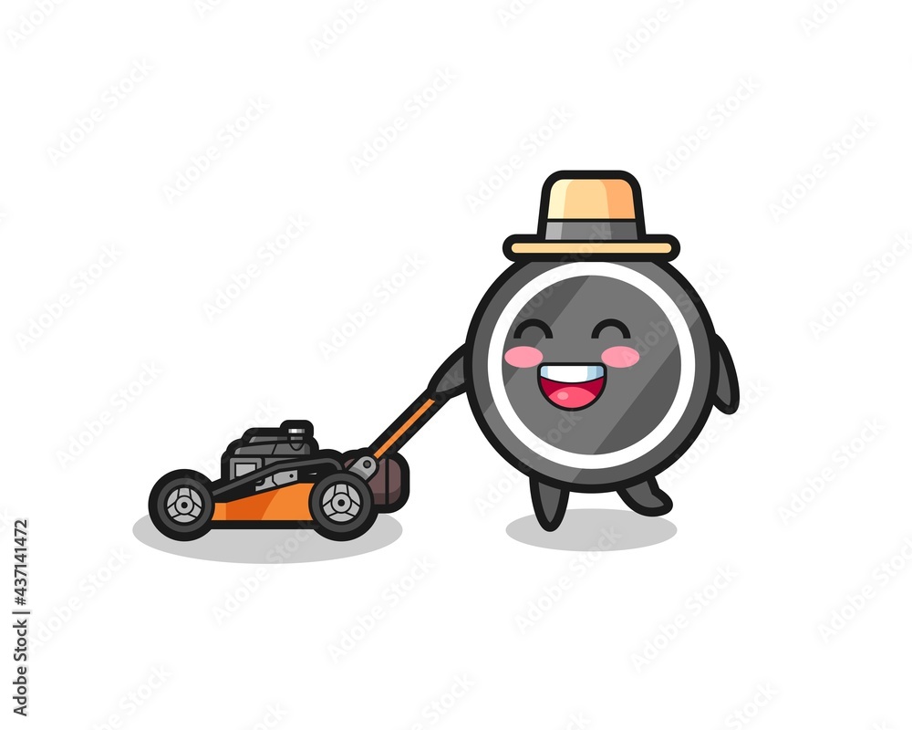 illustration of the hockey puck character using lawn mower illustration of the hockey puck character using lawn mower