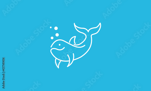 cartoon animal fish whale smile line logo symbol vector icon illustration graphic design