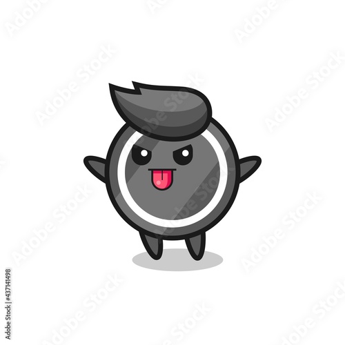 naughty hockey puck character in mocking pose