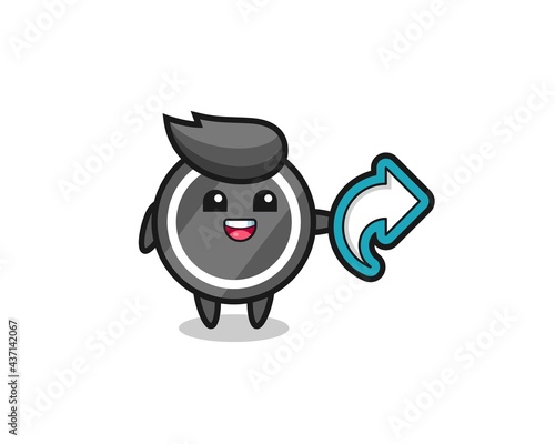cute hockey puck hold social media share symbol