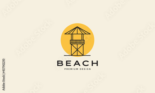 lines gazebo beach with sunset logo symbol icon vector graphic design illustration