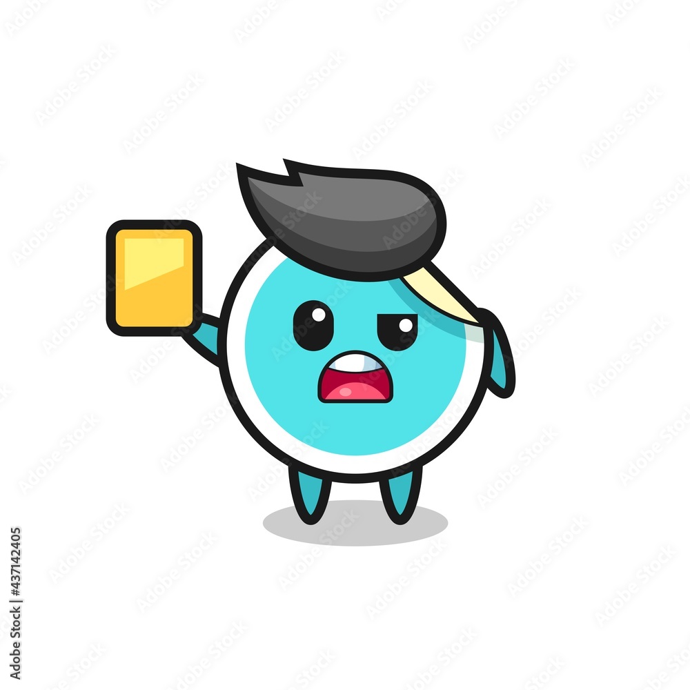 cartoon sticker character as a football referee giving a yellow card cartoon sticker character as a football referee giving a yellow card