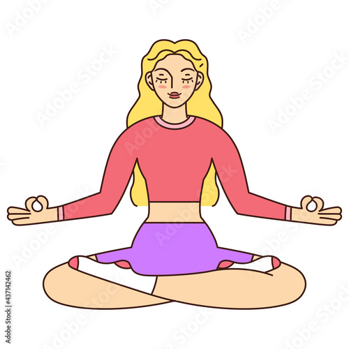 Isolated woman meditating Healthy Lifestyle