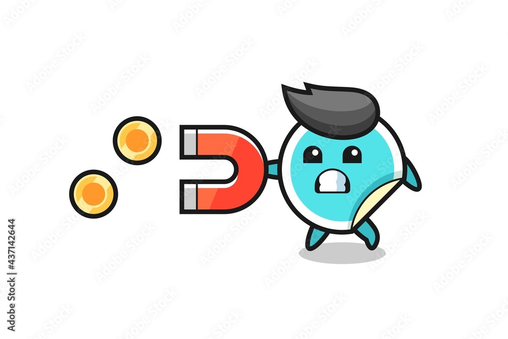 the character of sticker hold a magnet to catch the gold coins the character of sticker hold a magnet to catch the gold coins