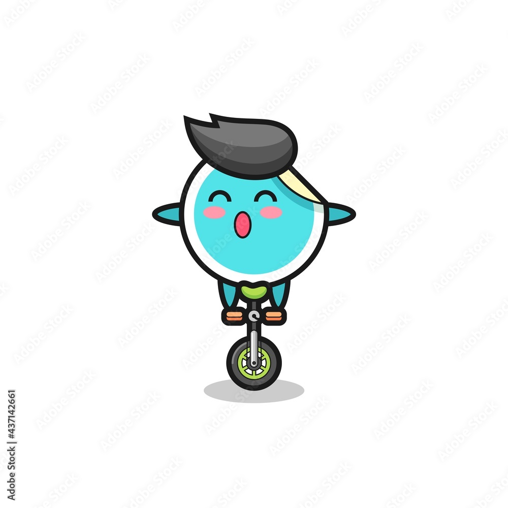 The cute sticker character is riding a circus bike The cute sticker character is riding a circus bike