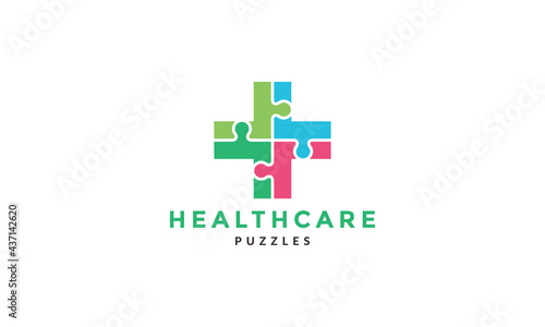 colorful cross healthcare medical puzzle logo symbol vector icon illustration graphic design