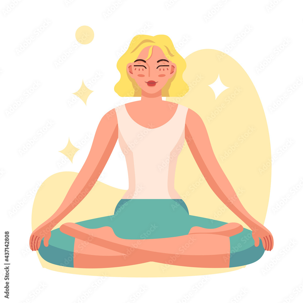 Isolated woman meditating Healthy Lifestyle