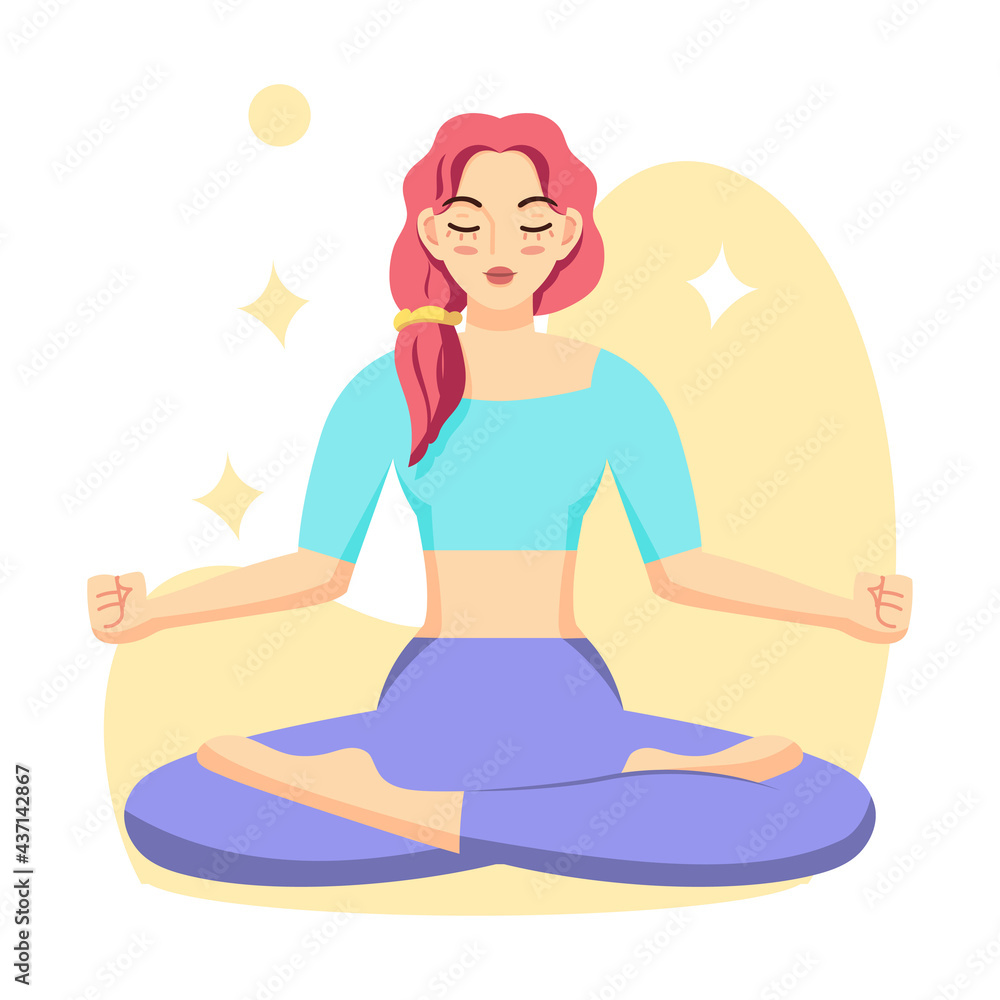 Isolated woman meditating Healthy Lifestyle