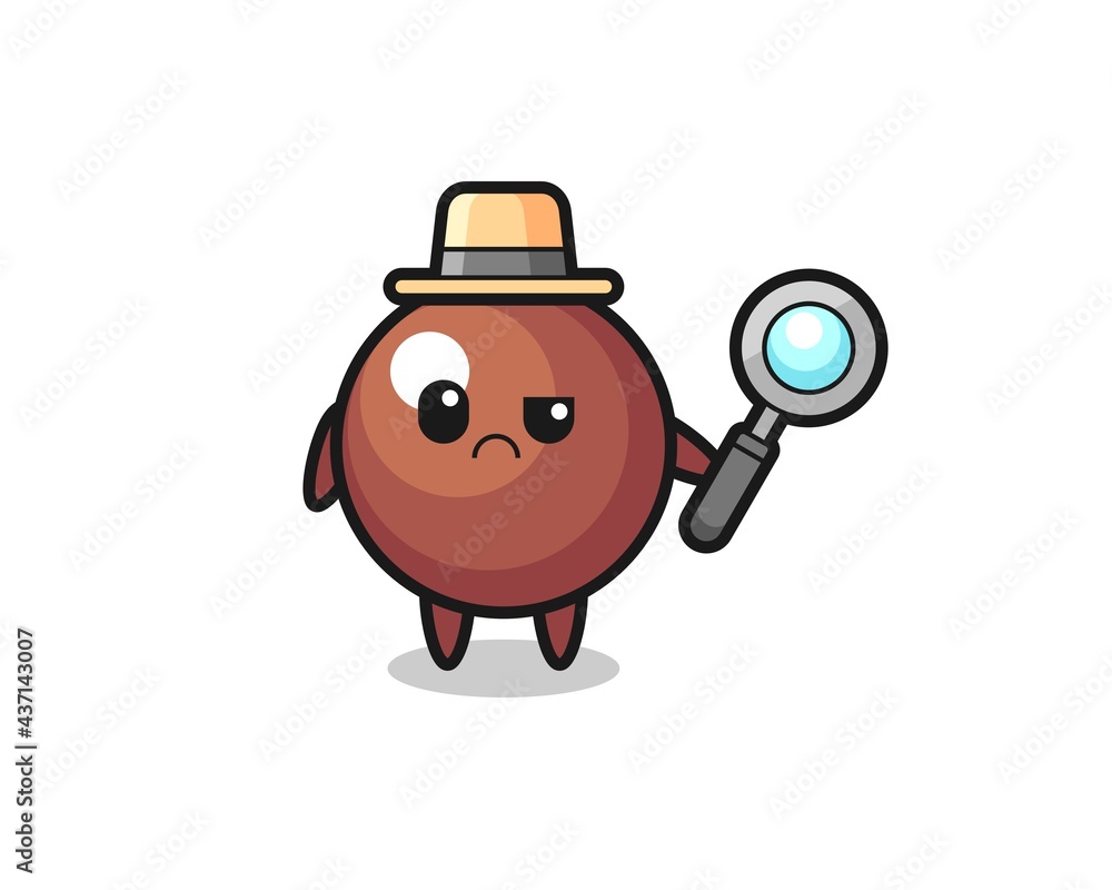the mascot of cute chocolate ball as a detective